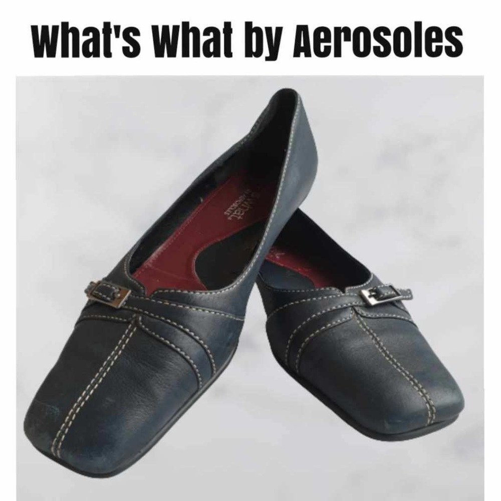 What's What by Aerosoles Wn's Navy Blue Leather Slip-On Pumps Square Toe Sz  8.5